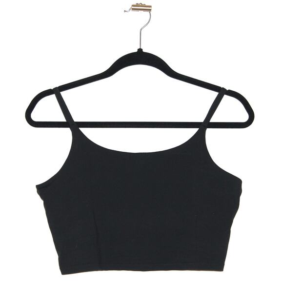 Black Crop Top with Shelf Support Bra Attached - Picture 1 of 3